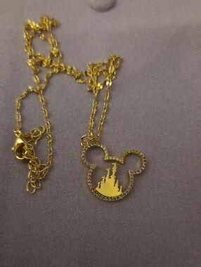 Castle and Mickey Icon Necklace | Gold | New